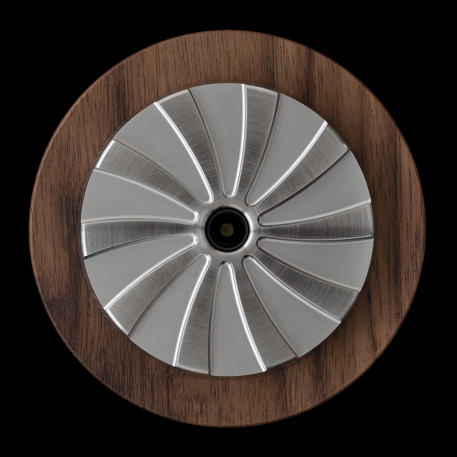 Stainless steel contemporary smoking grinder with walnut handle