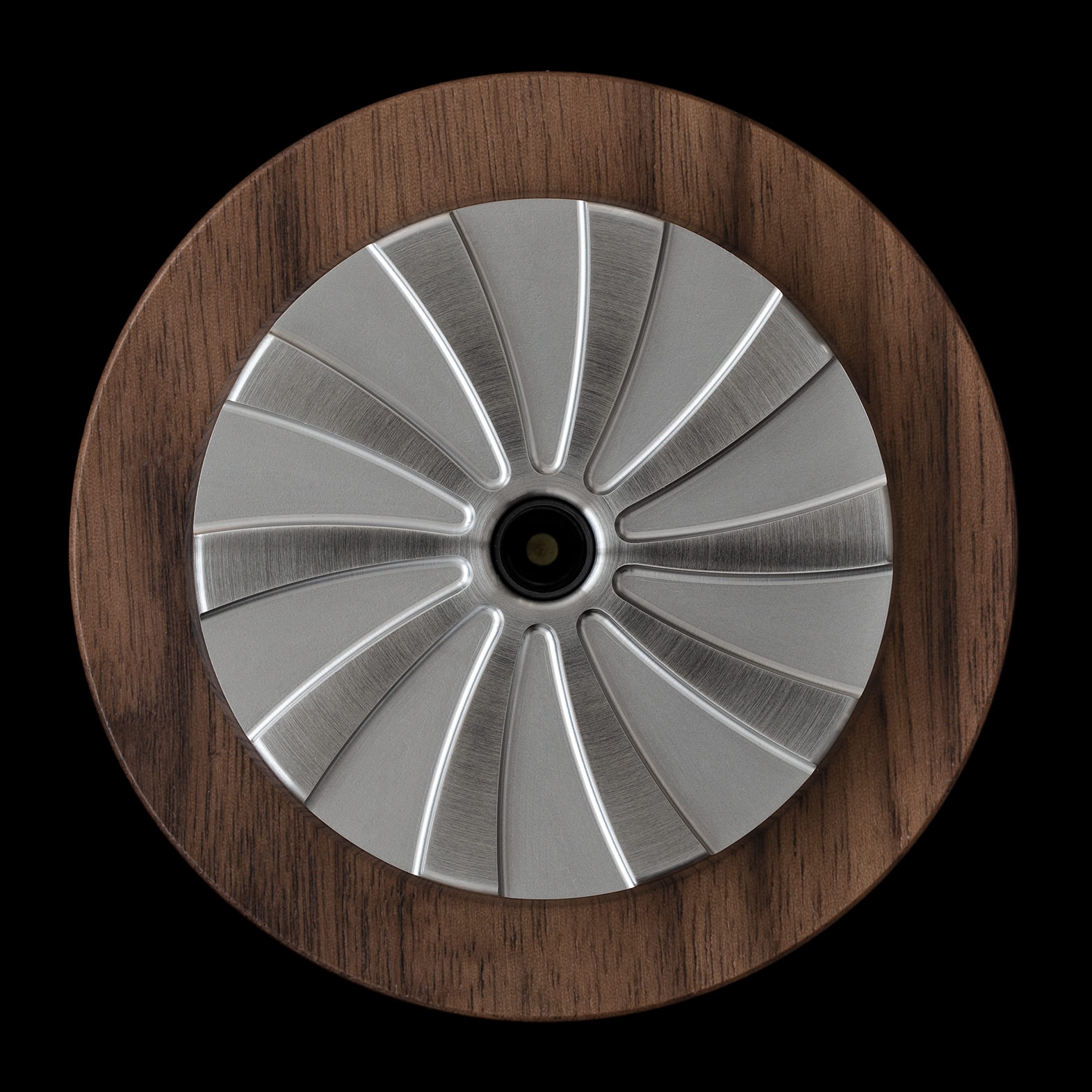 Stainless steel contemporary smoking grinder with walnut handle